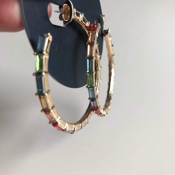 Colorful rhinestone hoop earrings - Picture 3 of 6